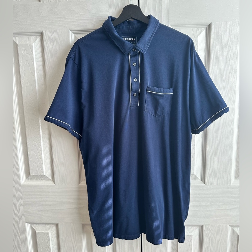 Express Men's Navy Blue Polo Shirt